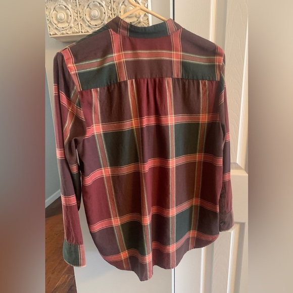 Madewell Plaid Tie-Neck Shirt Brown/Plum Cranberry - M - Picture 12 of 15